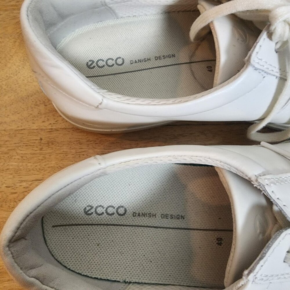 Ecco Soft 7 Shoes Womens Size 9 9.5 White Leather Lace Up Comfort Walking - Picture 10 of 13